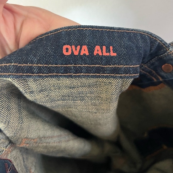 Buz Jones Dark Wash Wide Leg Cropped Frayed Cuff Denim Overalls Size Medium - Picture 14 of 15